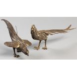 A PAIR OF 20TH CENTURY SPANISH SILVER PHEASANTS BY DIONISIO GARCIA GOMEZ, the well decorated