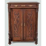 A 19TH CENTURY CONTINENTAL KINGWOOD CABINET, the moulded top above a single long drawer with two