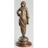 HENRI WEISSE ATTRIB. (FRENCH: 19TH CENTURY), MAIDEN HOLDING A SITAR, spelter, standing on a circular