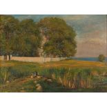 MICHAEL BANG-SORENSON (DANISH: 1884 -1961), HOJERUP KIRKE, STEVNS KLINT, DENMARK, oil on canvas,
