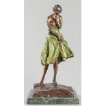 LOUIS JUSTIN LAURENT ICART ATTRIB. (FRENCH: 1880 - 1950), L'ACCIDENT, bronze, standing on a green