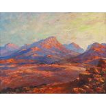 EDWARD ROWORTH (1880 - 1964), LANDSCAPE AT SUNSET,oil on board, signed, 69cm by 90cm.