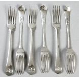 A SET OF SIX GEORGE III OLD ENGLISH PATTERN SILVER FORKS, LONDON 1809, SAMUEL GODBEHERE & EDWARD