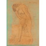 JEAN WELZ (1900 - 1975), FEMALE NUDE, mixed media on paper, signed, 41cm by 20cm.