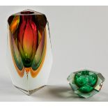 A MURANO GLASS SOMMERSO VASE, the organic-form vase in amber, green, yellow and pink colours, 27.5cm
