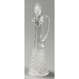 A HOBNAIL CUT CLASS CLARET JUG, with removable stopper and tapered body with C-form handle, 44cm (