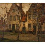ALFRED JOSEPH AUGUSTE VAN NESTE (BELGIAN: 1874 - 1969), VIEW OF HOUSES AND AN ELDERLY LADY WALKING