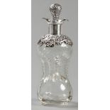 A GEORGE VI SILVER AND GLASS GLUG-GLUG DECANTER, SHEFFIELD 1920, MAKER'S MARKS INDECIPHERABLE, the