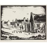 DAVID JOHANNES BOONZAIER (1921 - 1995), FISHERMEN'S COTTAGES, linocut on paper, signed and