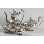 A 20TH CENTURY FOUR PIECE TEA AND COFFEE SERVICE, BIRMINGHAM 1972, F.H., comprising: of a teapot,