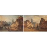 J.A. REZIA (DUTCH: 19TH CENTURY), PAIR OF DUTCH STREET SCENES, oil on board, signed and dated 1863