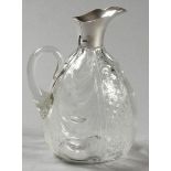 AN EDWARDIAN SILVER AND GLASS CLARET JUG, LONDON 1902, WILLIAM COMYNS & SONS LTD., serpentine-form