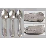 THREE 19TH CENTURY CAPE SILVER FIDDLE PATTERN DESSERT SPOONS, DANIEL GOTLIEB BEETS 1820 & JOHN