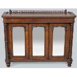 A VICTORIAN WALNUT SERVER, the rectangular top with a pierced gallery and beaded edge above three