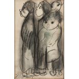 FRANS MARTIN CLAERHOUT (1919 - 2006), FIGURES, charcoal sketch on paper, signed, 57cmby 37cm.