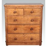 A 19TH CENTURY CONTINENTAL SATINWOOD CHEST OF DRAWERS, the rectangular top with rounded corners