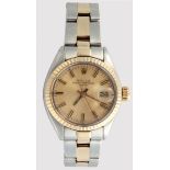 A ROLEX OYSTER PERPETUAL STAINLESS STEEL AND YELLOW GOLD LADIES WRISTWATCH, stainless steel and gold