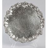 A GEORGE VI SILVER SALVER, LONDON 1932, J.J.C., with applied serpentine border, decorated with