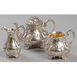 A VICTORIAN THREE PIECE TEA SET, LONDON 1845, CHARLES REILY & GEORGE STORER, comprising: of a