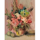 JAN DINGEMANS (1921 - 2001), STILL LIFE OF FLOWERS, oil on board, signed, 25cm by 19cm.