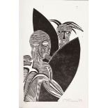 CECIL EDWIN FRANS SKOTNES (1926 - 2009), SHAKA SERIES - SHAKA DEFEATS ZWIDE, colour woodcut on