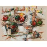 PIETER VAN DER WESTHUIZEN (1931 - 2008), STILL LIFE OF FRUIT, BOWLS AND SPOONS, pastel on paper,