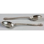 A PAIR OF SILVERPLATE SHELL PATTERN BASTING SPOONS, 33cm (length), (2).