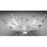 A LALIQUE CHAMPS-ELYSEES CRYSTAL BOWL, post war, of leaf-form design, scratches to base, 18cm (