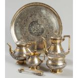 A 19TH CENTURY FOUR PIECE RUSSIAN SILVER AND GILT TEA AND COFFEE SERVICE, STAMPED .84, 1870, A.C.,