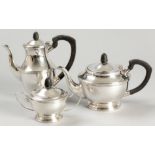 A THREE PIECE SILVER TEA AND COFFEE SET, BIRMINGHAM 1970, A.T.C., comprising of a teapot, coffee pot