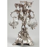 A VICTORIAN SILVER EPERGNE, LONDON 1874, THOMAS BRADBURY & SONS, the central column in the form of