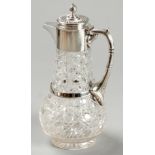 A VICTORIAN SILVER AND HOBNAIL GLASS CLARET JUG, LONDON 1896, WILLIAM GIBSON & JOHN LANGMAN, the