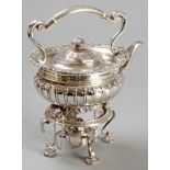 A VICTORIAN SILVER KETTLE-ON-STAND, LONDON 1860, EDWARD BARNARD & SONS, the hinged dome-form top