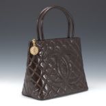 Chanel Brown Patent Leather Medalion Tote, 2003