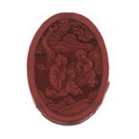 Chinese Finely Carved Cinnabar Lacquer Plaque with Bronze Backing