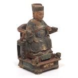 Chinese Qing Dynasty Carved and Painted Sculpture of Official on Armchair, ca. Early 19th Century