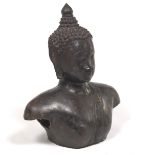 Antique Patinated Gold Splash Bronze Buddha Bust, Thailand, ca. 19th Century