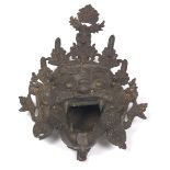 Tibetan Antique Patinated Bronze Cast Head of Mahakala (Buddhist Protector)