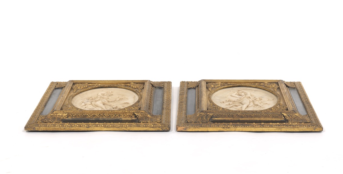 Two French Stone Cameo Oval Plaques in Fancy Frames, T.P. Danbiene Paris 1889 - Image 4 of 8