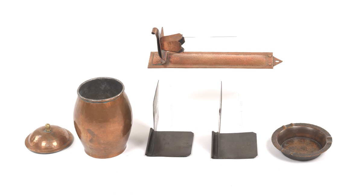 Six Arts & Crafts Roycroft Hand Hammered Copper and Other Bronze Articles - Image 2 of 11