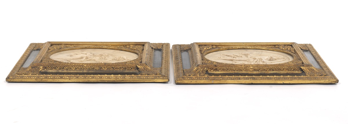 Two French Stone Cameo Oval Plaques in Fancy Frames, T.P. Danbiene Paris 1889 - Image 5 of 8