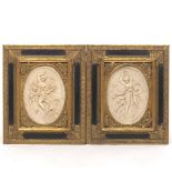 Two French Stone Cameo Oval Plaques in Fancy Frames, T.P. Danbiene Paris 1889