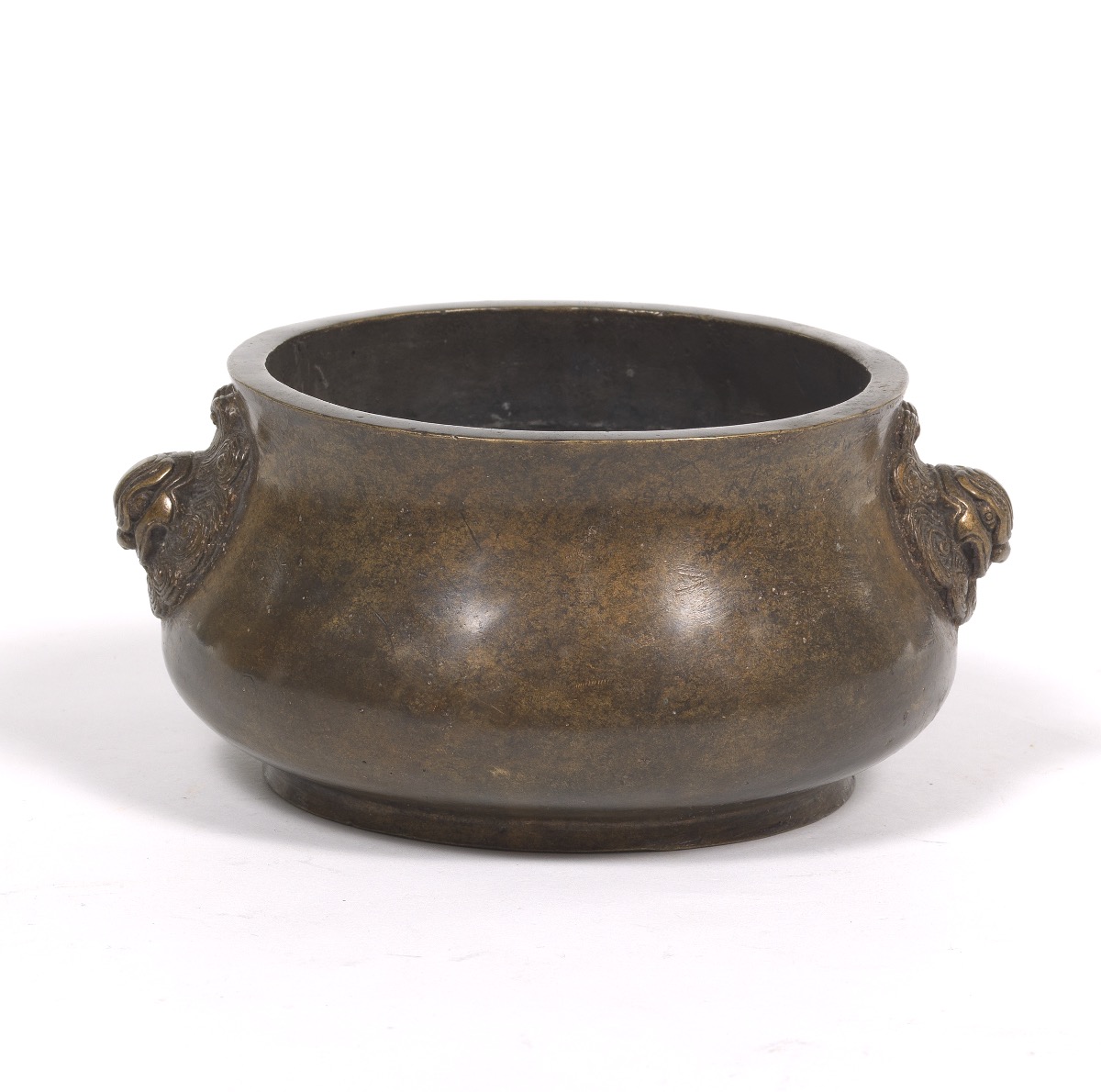 Archaistic Heavy Patinated Bronze Censer with Mythical Beast Head Handles - Image 3 of 6