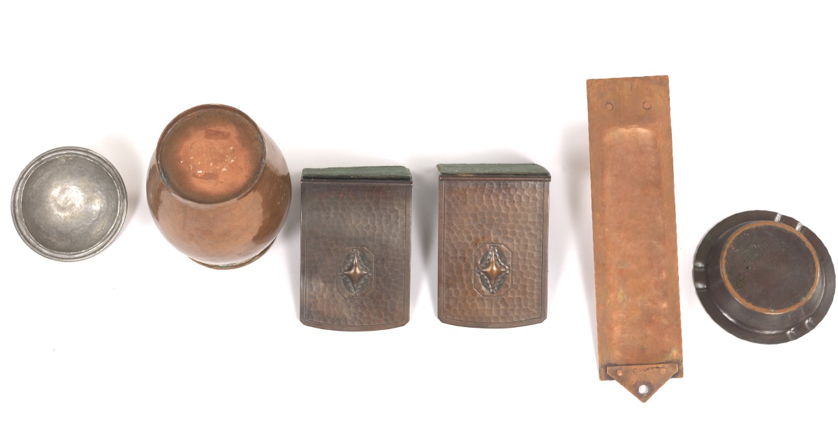 Six Arts & Crafts Roycroft Hand Hammered Copper and Other Bronze Articles - Image 5 of 11