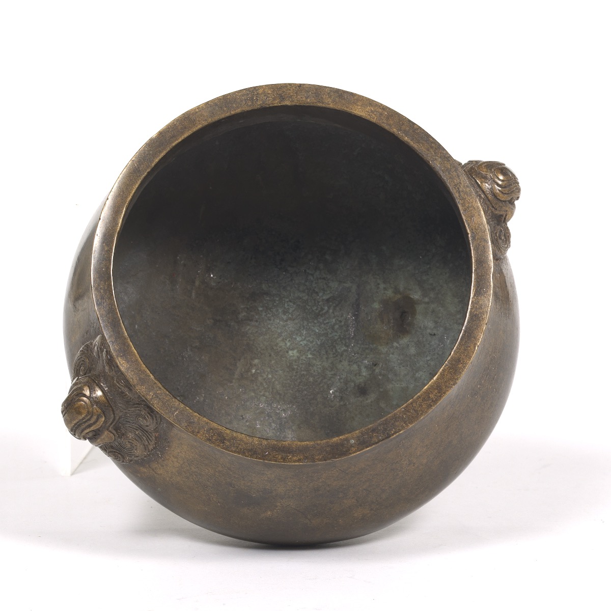 Archaistic Heavy Patinated Bronze Censer with Mythical Beast Head Handles - Image 5 of 6