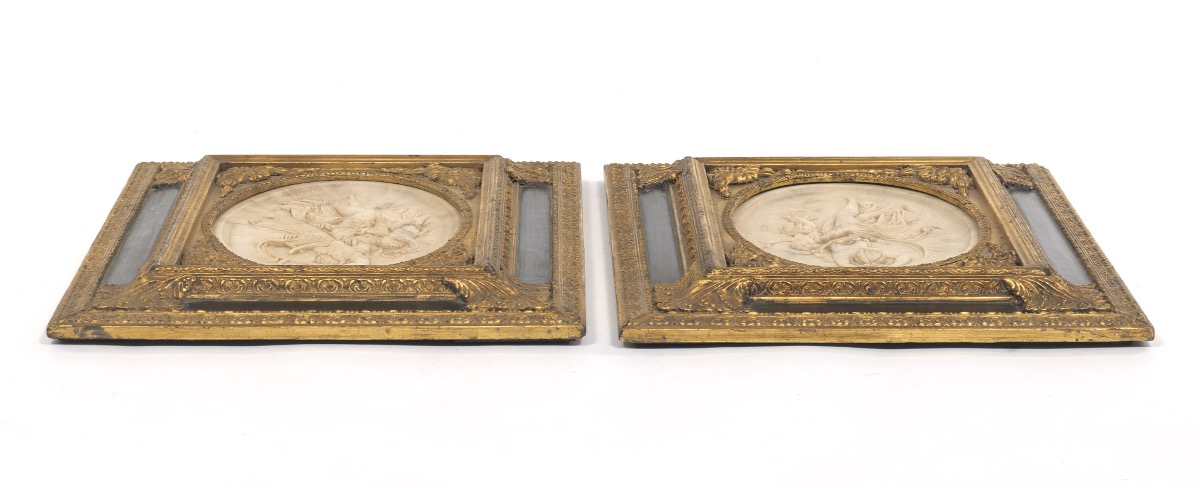 Two French Stone Cameo Oval Plaques in Fancy Frames, T.P. Danbiene Paris 1889 - Image 6 of 8