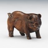 Japanese Antique Signed Carved Boxwood Hog Netsuke