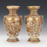 Two Japanese Kinkozan Satsuma Bejeweled Vases, ca. Late Meiji/Taisho Period