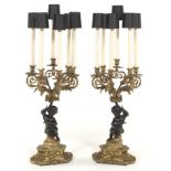 Pair of Bronze Electrified Candelabra