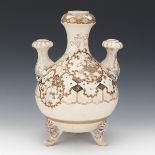 Antique Kyoto Satsuma Tri-Neck Porcelain Tripod "Boys" Vase, ca. 1920-30